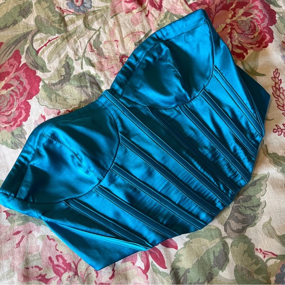 GARAGE Size Medium Corset Top Satin Green Turquoise Boned Zip Back $88 NEW - Picture 6 of 16
